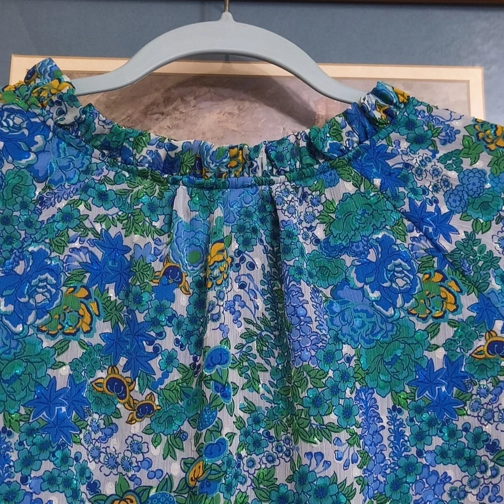 Joie Floral Blue and Green Women's Top Garden Party Brunch Career Large Vacation - Picture 11 of 15
